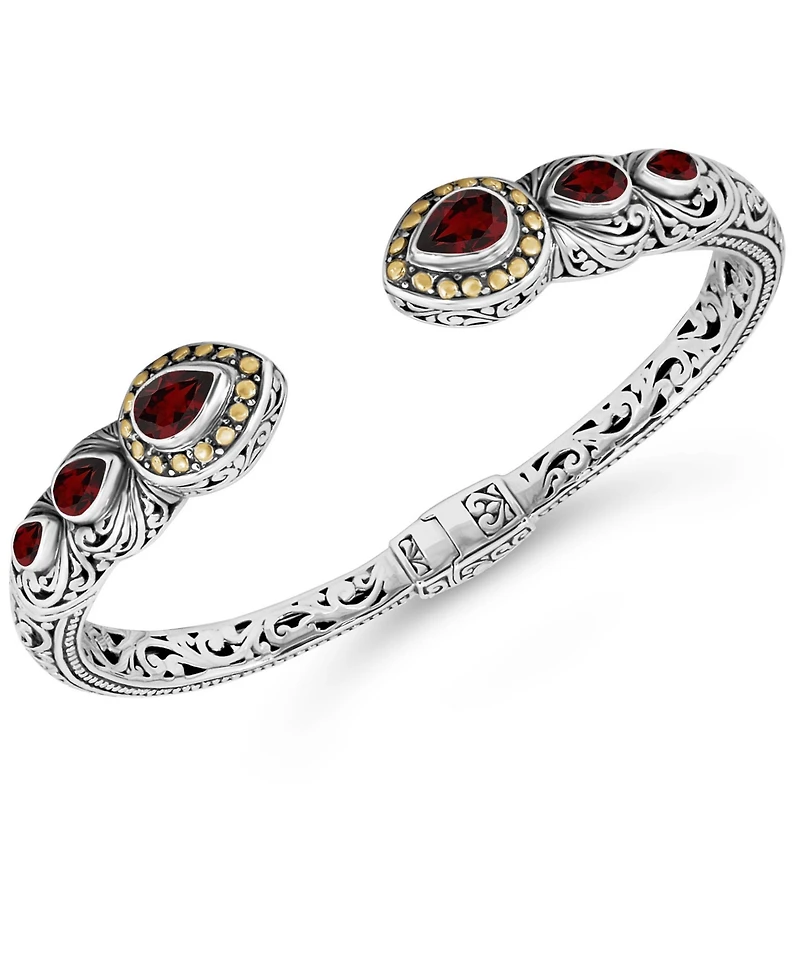 Devata Garnet and Ubud Cuff Bracelet Sterling Silver 18K Gold Accents