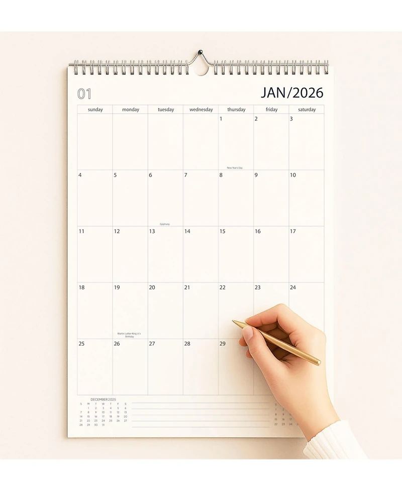 Gnuadz 2026-2027 Wall Calendar Spiral-Bound Thick Paper Includes Hanging Hook Business Style Design