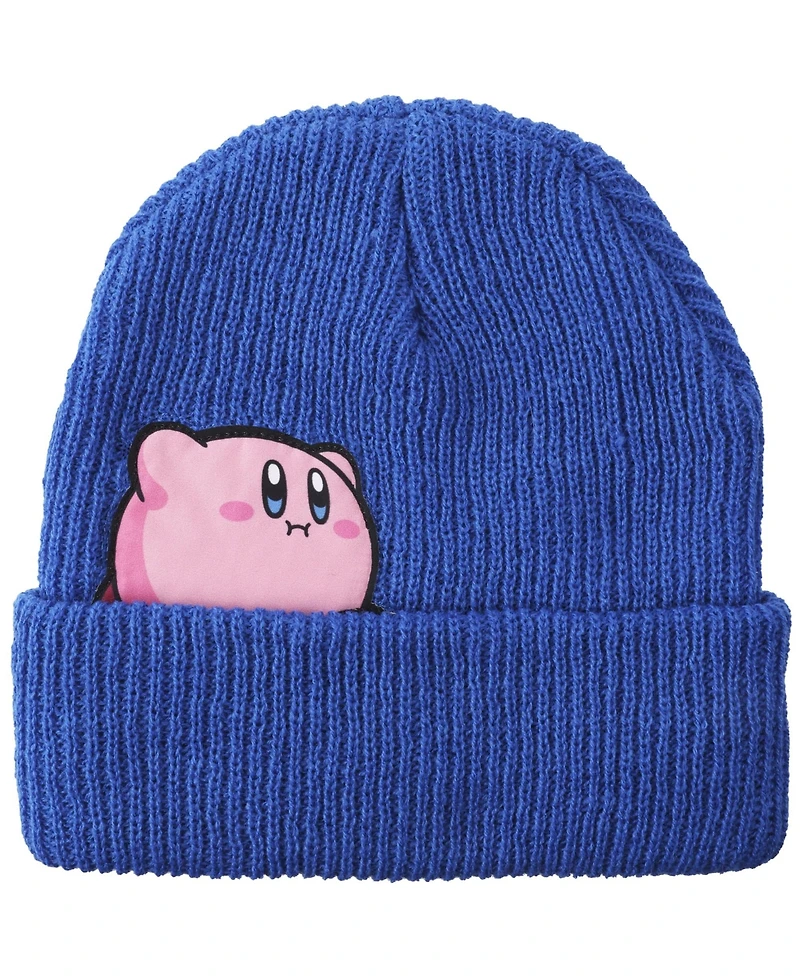 Kirby's Dream Land Men's Kirby Snack Time Royal Blue Cuffed Plain Skull Acrylic Knitted Beanie Hat