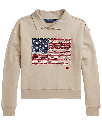 Polo Ralph Lauren Girls' 7-16 Flag Terry Long-Sleeve Collared Sweatshirt