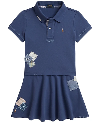 Polo Ralph Lauren Girls' 2T-6X Short-Sleeve Shirt and Skirt, 2-Piece Set