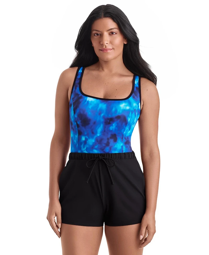ShapeSolver Women's Sport Binded Scoop Neck Runaround One-Piece Swimsuit