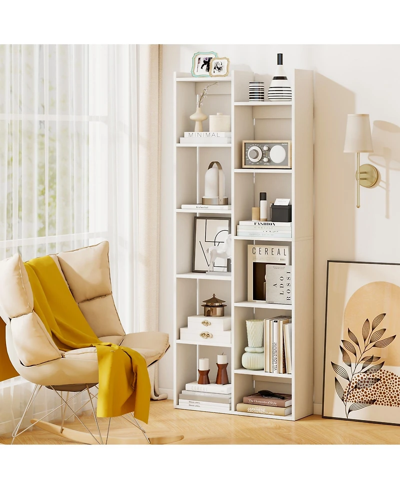 Gymax 11 Tier Bookcase with Anti Tipping Kits Wood Display Shelf Tree Shaped Bookshelf