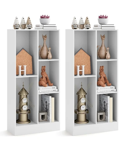 Gymax 5 Cube Bookshelf 41 Inch Floor Bookcase with 2 Anti Tipping Kits Freestanding Storage