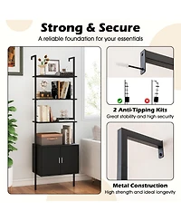 Gymax 72.5 Inch Tall Bookshelf 5 Tier Wall Mount Ladder Bookcase with Cabinet