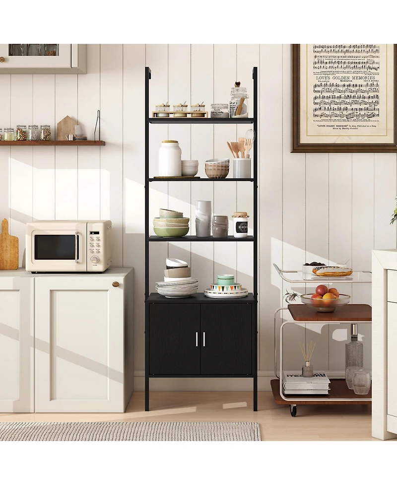 Gymax 2 Piece 72.5 Inch Tall Bookshelf 5 Tier Wall Mount Ladder Bookcase with Cabinet