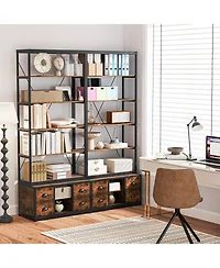 Gymax 2 Pieces 8 tier Bookshelf 79 Inch Freestanding Bookcase with 4 Fabric Drawers and Storage