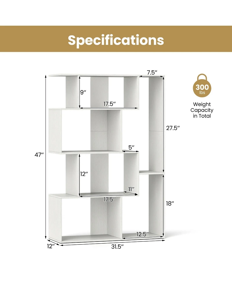 Gymax 2 Pieces 47 Inch Open-back Geometric Bookshelf Free Standing Storage Shelf Unit