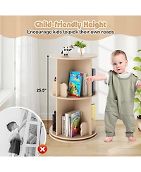 Gymax Kids Rotating Bookshelf Round Spinning Corner Bookcase with Bear Baffles