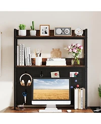 Gymax 2 Tier Countertop Desktop Bookshelf with Metal Pegboard 2 Anti Tipping Devices