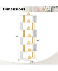 Gymax 2 Pieces 6 Tier Geometric Bookcase 74.5 Inch S Shaped Bookshelf with Metal Frame
