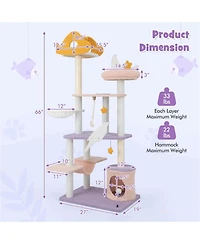Zeus & Ruta 66 Inch Tall Cat Tree with Sisal Covered Scratching Posts for Indoor Cats