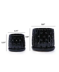 Handmade Ceramic Flower Pot with Groove Pattern, 6 and 8 Inch Diameter, Orchids, Indoor/Outdoor Use on Windowsill and Bookshelf