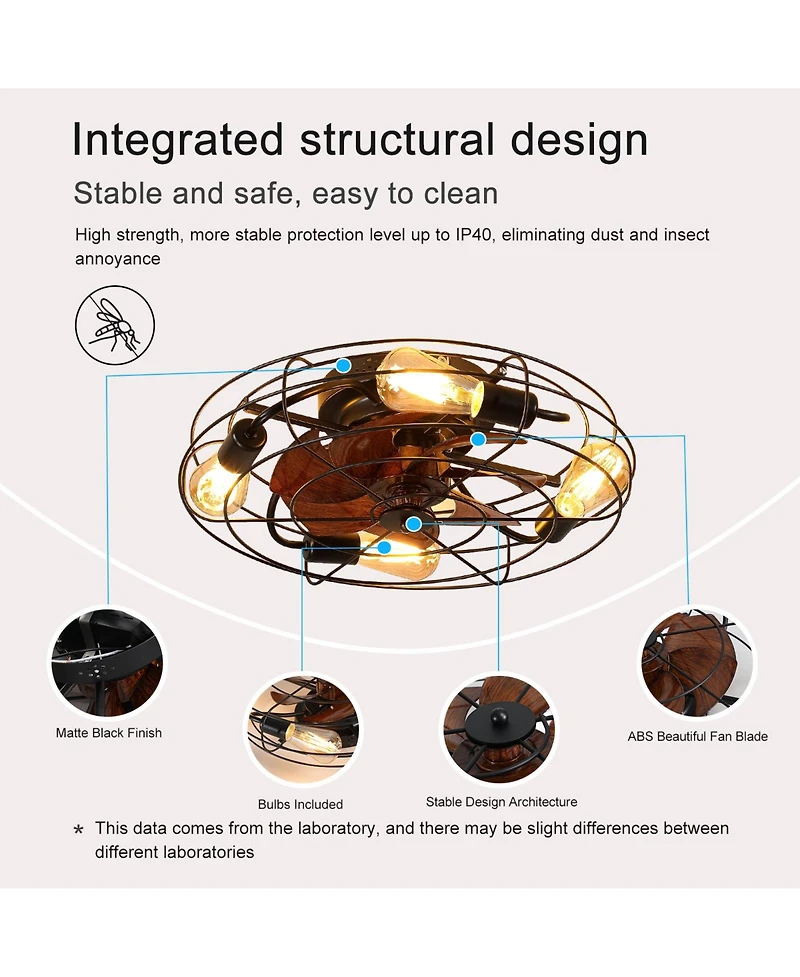 Clihome 20' inch Caged Ceiling Fan With Light, Low Profile Ceiling Fan With Remote Control