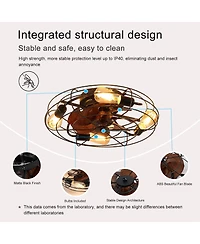 Clihome 20' inch Caged Ceiling Fan With Light, Low Profile Ceiling Fan With Remote Control