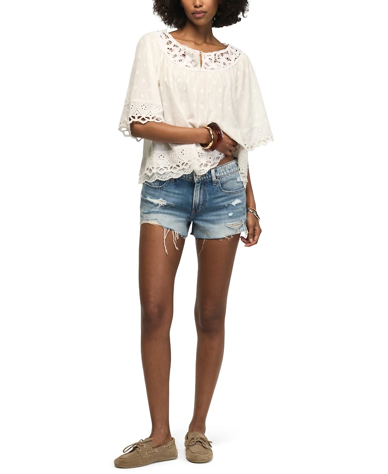 Lucky Brand Women's Notch Neck Lace Detail Top