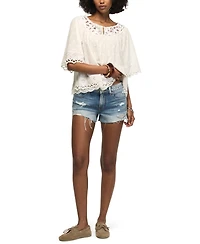 Lucky Brand Women's Notch Neck Lace Detail Top