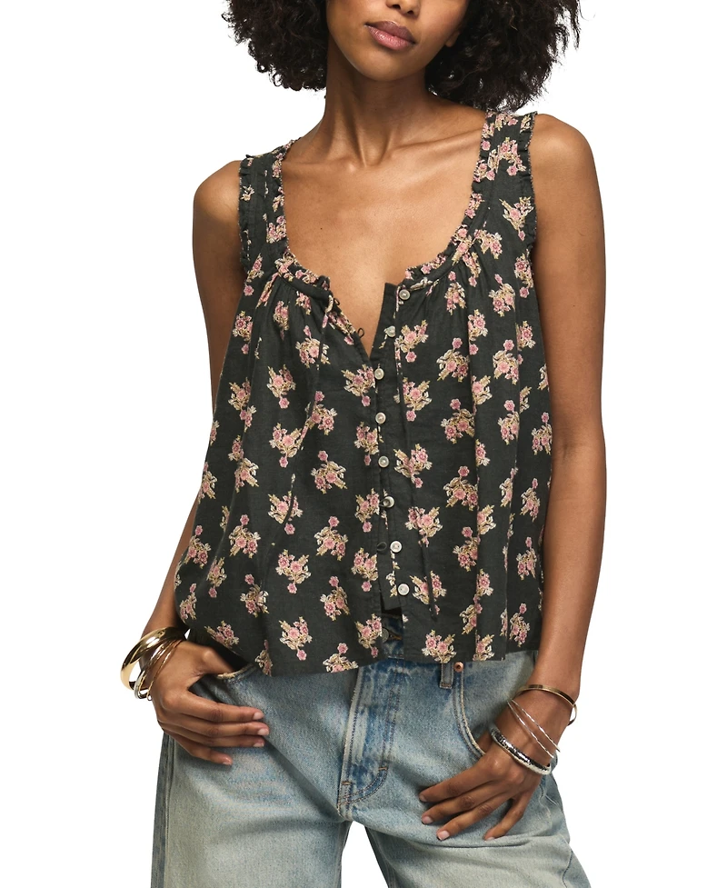 Lucky Brand Women's Scoop Neck Floral Printed Swing Tank Top