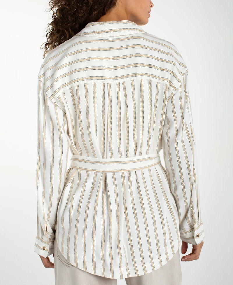 Liverpool Los Angeles Petite Striped Belted Shacket