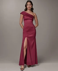 Donna Karan New York Women's One-Shoulder Long Sheath Dress with Front-Slit
