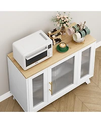 homfan Fluted Glass Door Entryway Cabinet with 3 Drawers and Adjustable Shelf, Modern Chic Storage Console Spacious Top, Easy Assembly