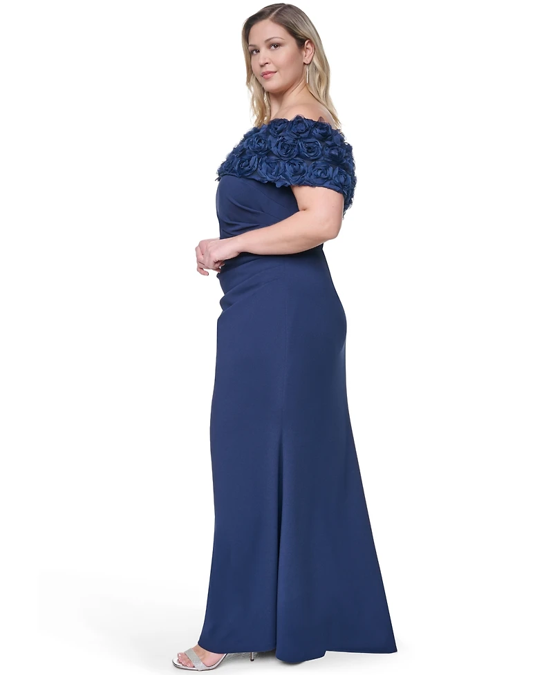 Eliza J Plus Rosette-Trim Off-The-Shoulder Evening Gown