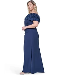 Eliza J Plus Rosette-Trim Off-The-Shoulder Evening Gown