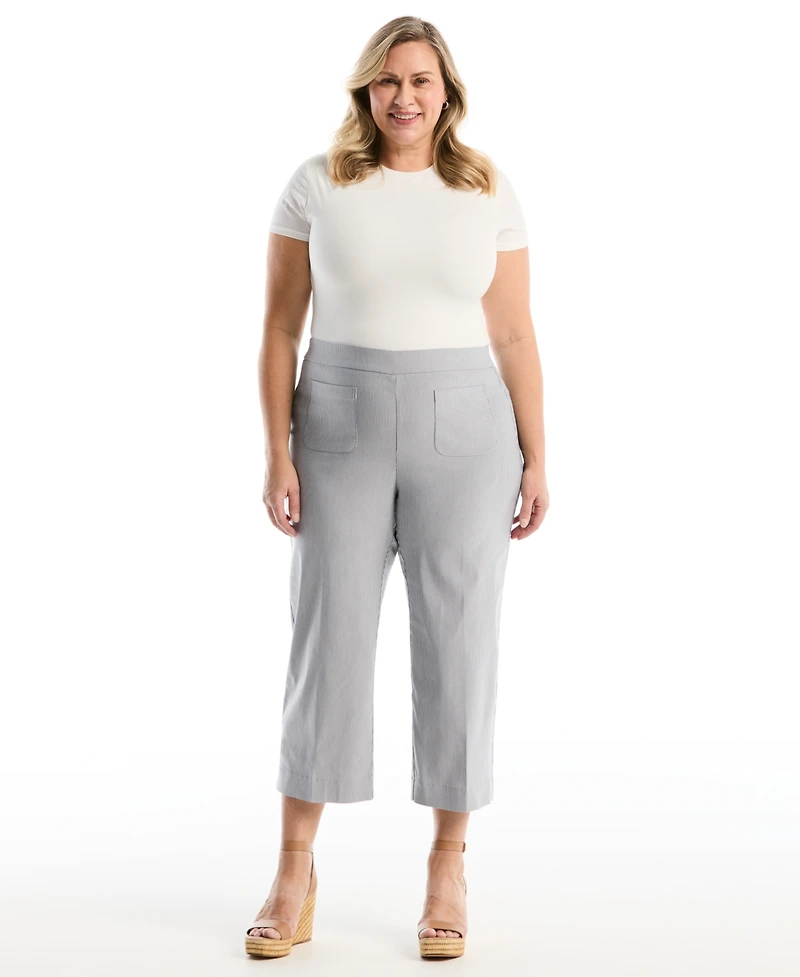 Rafaella Plus Striped Patch Pocket Wide Leg Pant