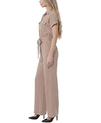 Ny Collection Petite Short Sleeve Belted Jumpsuit