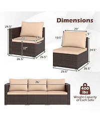 Yiortwo 3-Piece Patio Sectional Sofa Set, Pe Rattan Modular Couch with Cushions
