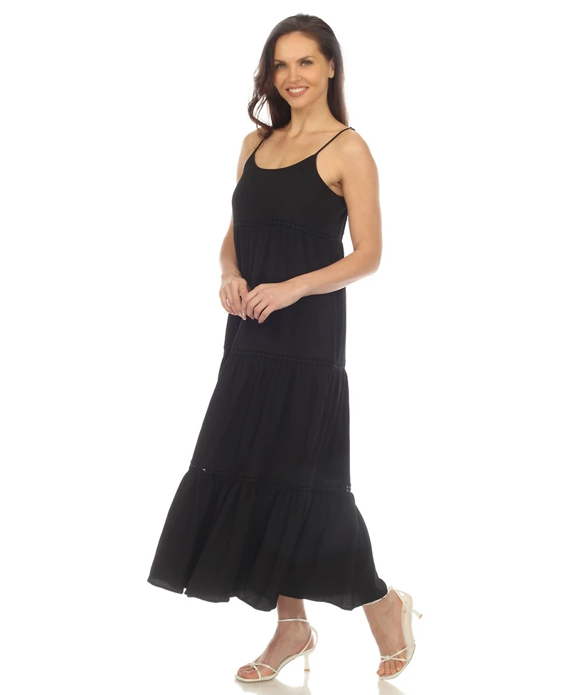 White Mark Women's Scoop Neck Tiered Midi Dress