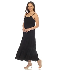 White Mark Women's Scoop Neck Tiered Midi Dress