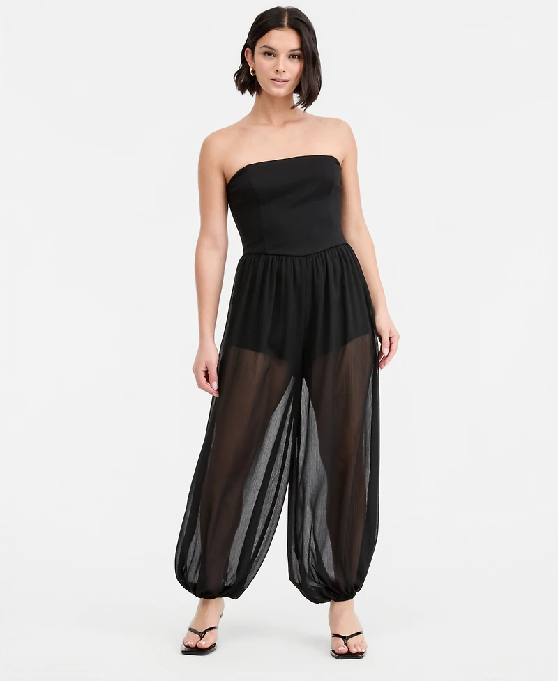 Bar Iii Women's Mixed-Media Strapless Bubble Jumpsuit, Macy's Exclusive