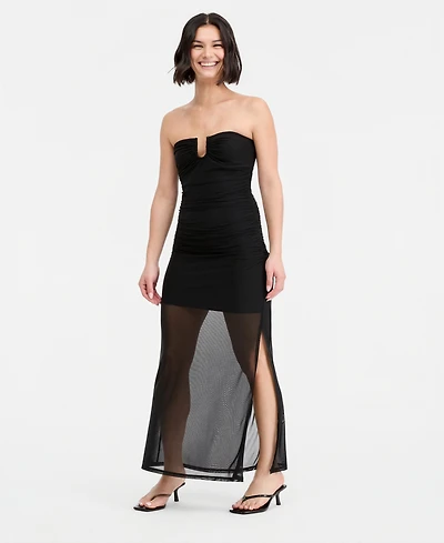 Bar Iii Women's Hardware-Trim Strapless Ruched Dress, Macy's Exclusive