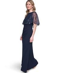Jessica Howard Petite Capelet Boat Neck Sequin Detail Gown