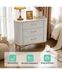 Tribesigns Nightstand with 3 Drawers Set of 2, Modern Bedside Table, Fluted Night Stand with Gold Legs