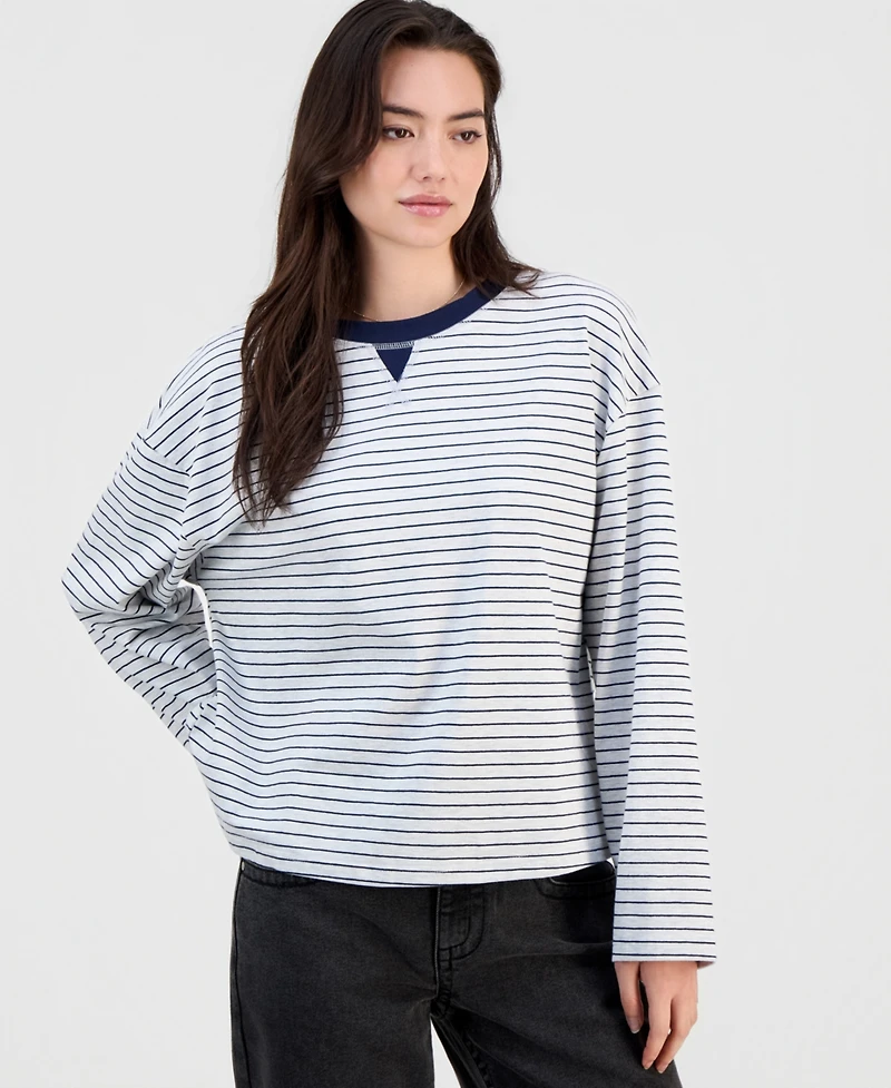 Hippie Rose Juniors' Oversized Striped Long-Sleeve Top
