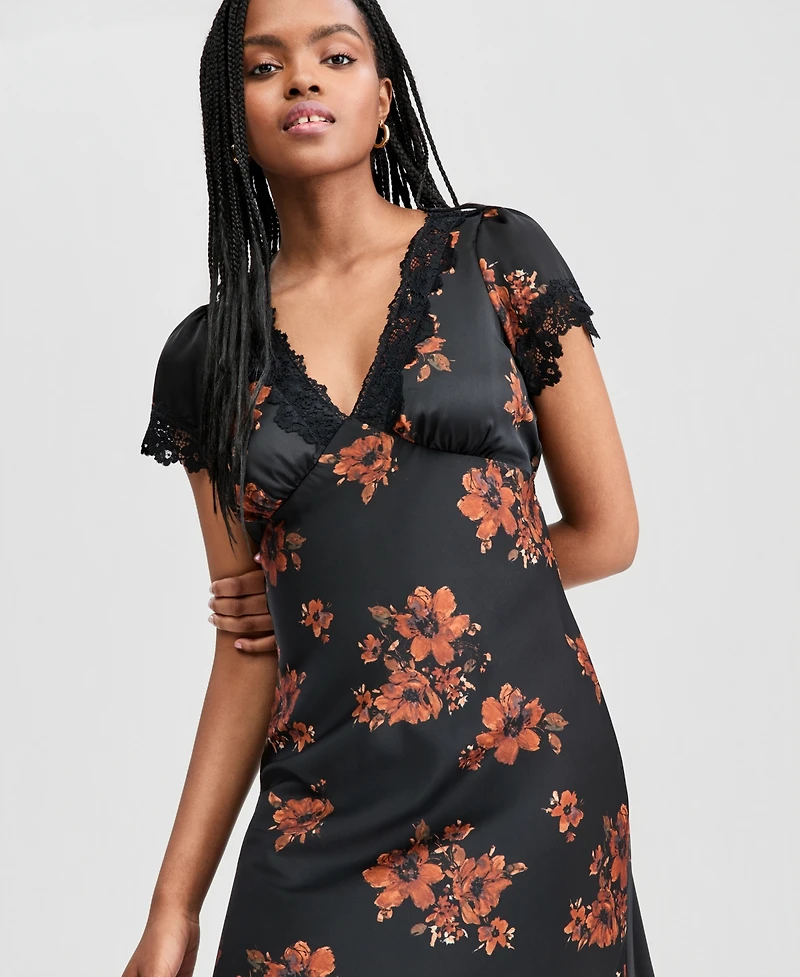And Now This Women's Satin Lace Trim Dress, Macy's Exclusive