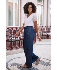 Yumi Women's Chambray Wide Leg Trousers