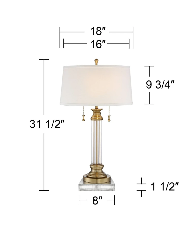 Vienna Full Spectrum Rolland Traditional Table Lamp with Square Riser 31 1/2" Tall Antique Brass Crystal 2 Light Off Drum Shade for Living Room