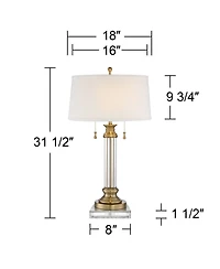 Vienna Full Spectrum Rolland Traditional Table Lamp with Square Riser 31 1/2" Tall Antique Brass Crystal 2 Light Off Drum Shade for Living Room