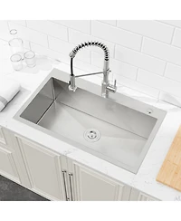 Busdays 32 x 19 Inch Stainless Steel Kitchen Sink Single Bowl Overmount Handmade Brushed Nickel with Us Standard Drain and Hook