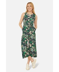 Yumi Women's Sleeveless Leaf Print Culotte Jumpsuit