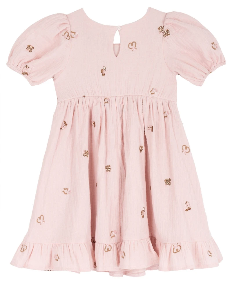 Rare Editions Girls' 2T-6x Embroidered Gauze Puff Sleeve Dress With Bag