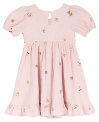 Rare Editions Girls' 2T-6x Embroidered Gauze Puff Sleeve Dress With Bag