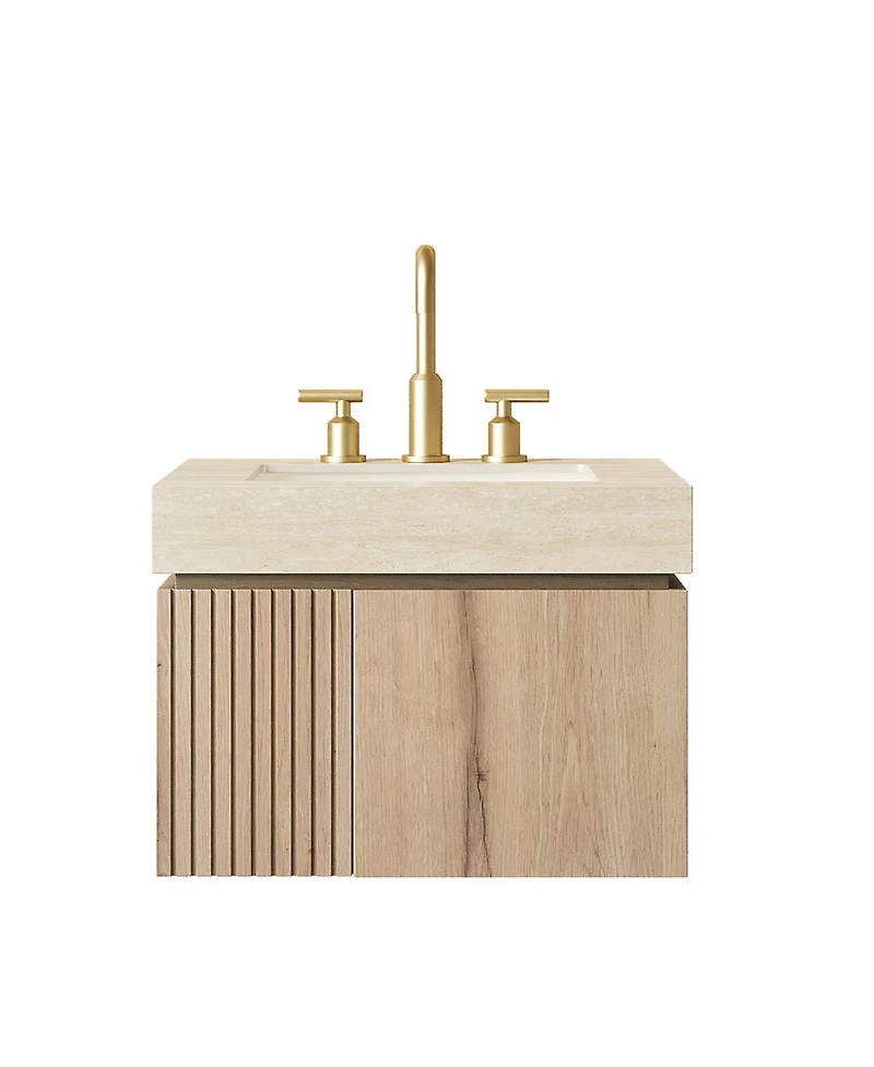 Sillysis Wall Mounted Bathroom Vanity with Sintered Stone Top, Plywood Storage Cabinet and Ceramic Basin, Easy Installation