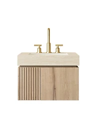 Sillysis Wall Mounted Bathroom Vanity with Sintered Stone Top, Plywood Storage Cabinet and Ceramic Basin, Easy Installation