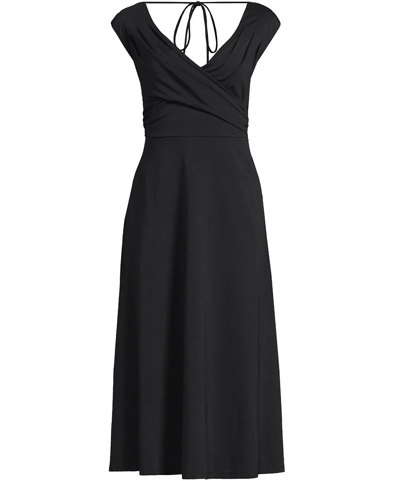 Lands' End Women's Cotton Modal Off the Shoulder Wrap Midi Dress