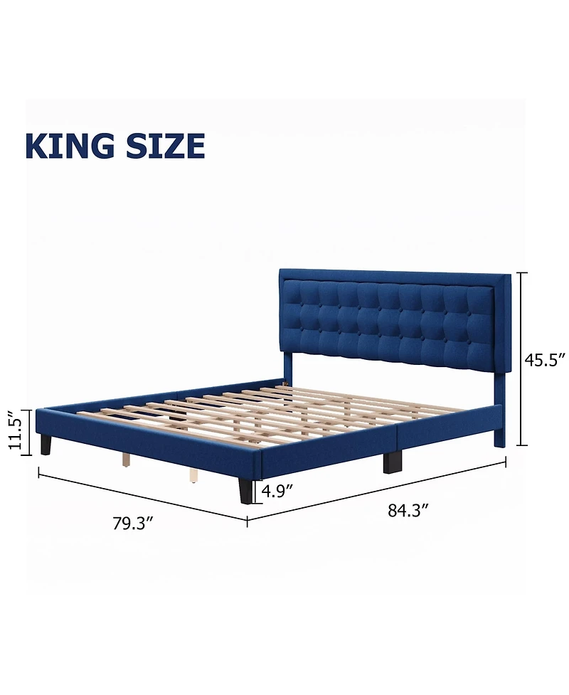 gaomon Platform Bed with Adjustable Linen Button Tufted Headboard, Noise-Free Design and No Box Spring Needed