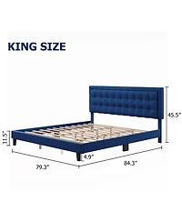 gaomon Platform Bed with Adjustable Linen Button Tufted Headboard, Noise-Free Design and No Box Spring Needed